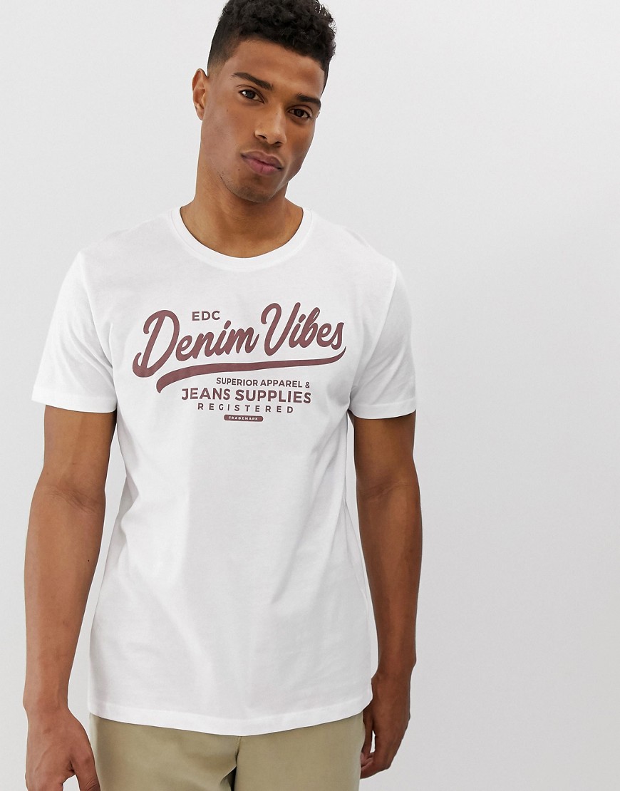 Esprit - T-shirt con scritta Denim Vibes-Bianco