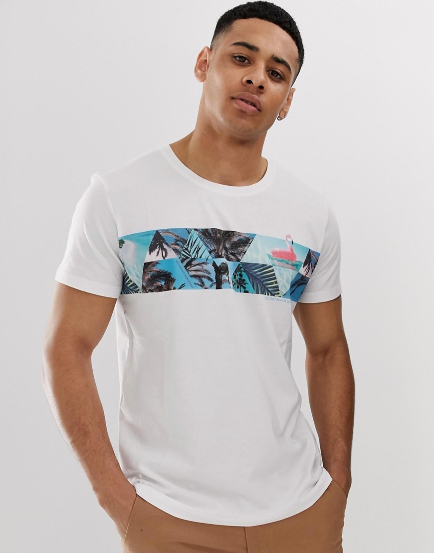 Esprit - T-shirt con stampa tropicale sul petto-Bianco