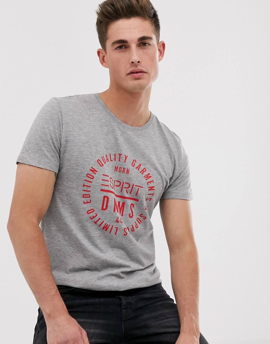 Esprit - T-shirt grigia con logo-Grigio