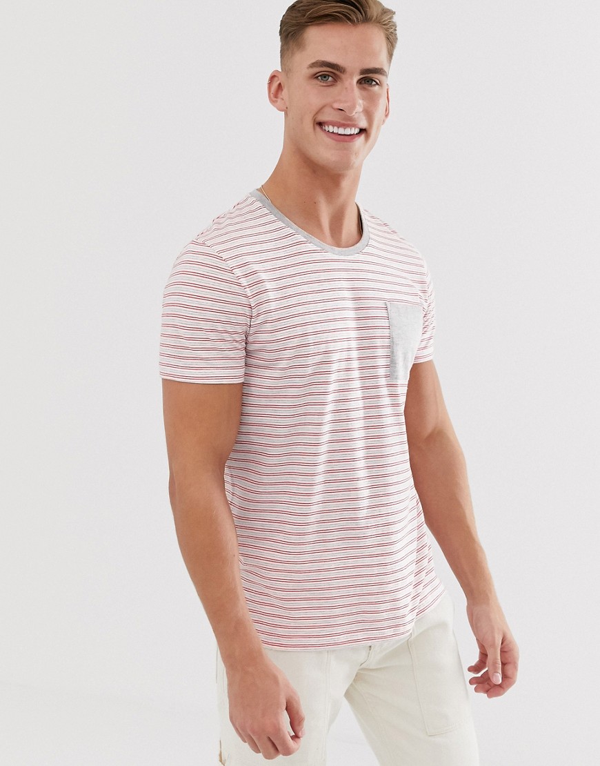 Esprit - T-shirt met grijze en rode strepen-Wit