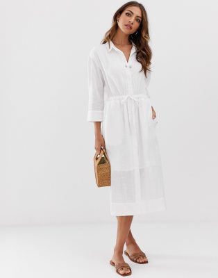 white tie waist shirt dress