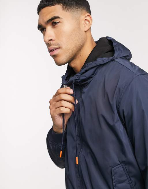 Esprit windbreaker jacket with hood in navy