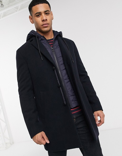 Esprit wool overcoat with removable hooded insert