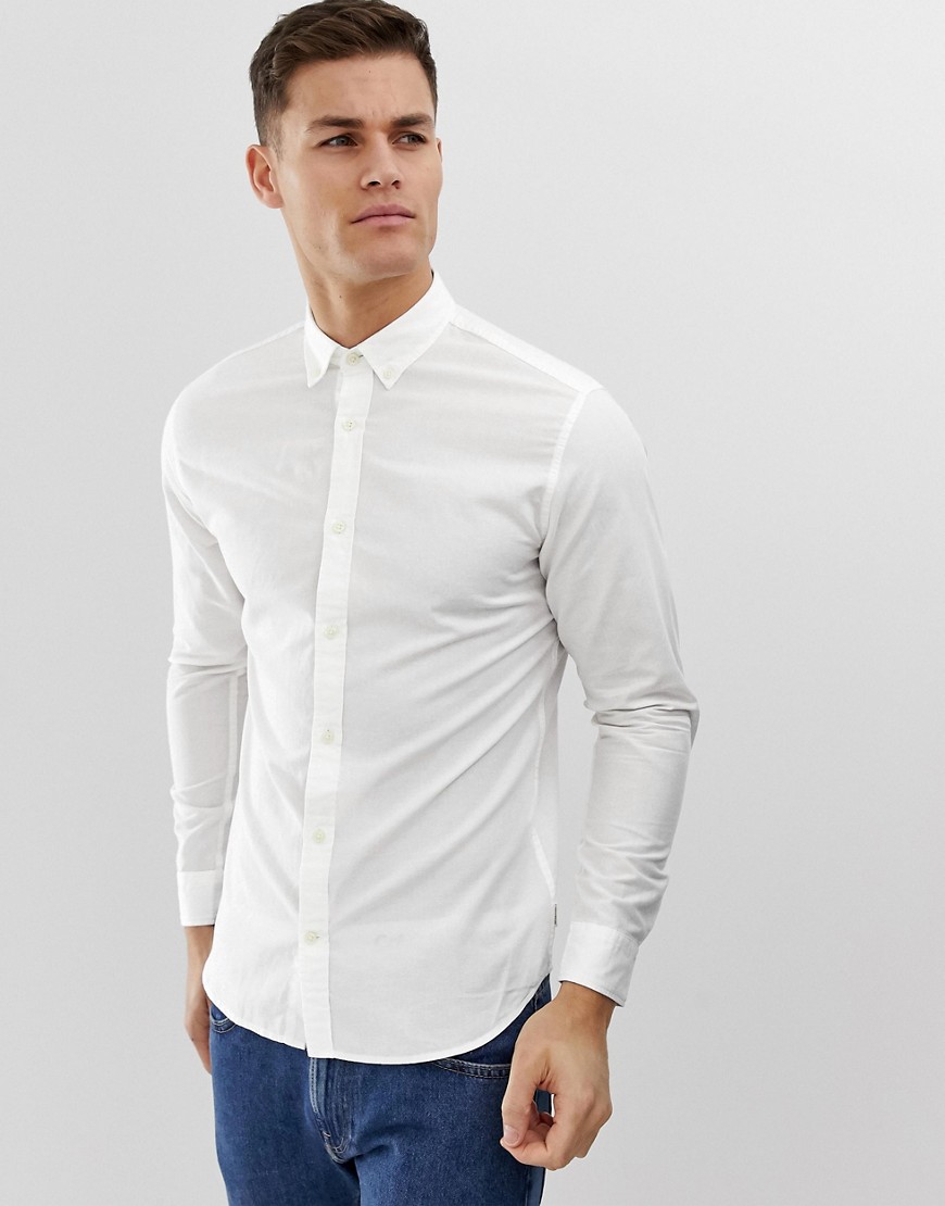 Essentials hvid skjorte i hørmix med smal pasform fra Jack & Jones
