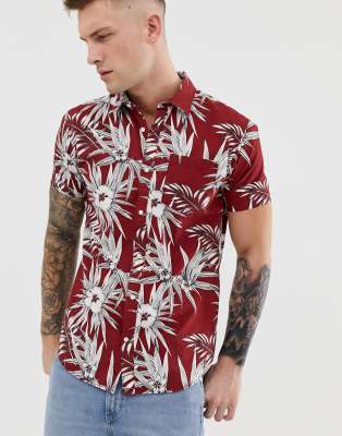 Essentials skjorte med korte ærmer i rød med blomsterprint fra Jack & Jones