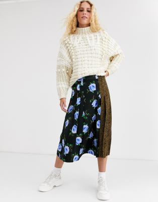 Essentiel Antwerp floral & leopard pleated skirt-Multi Multi