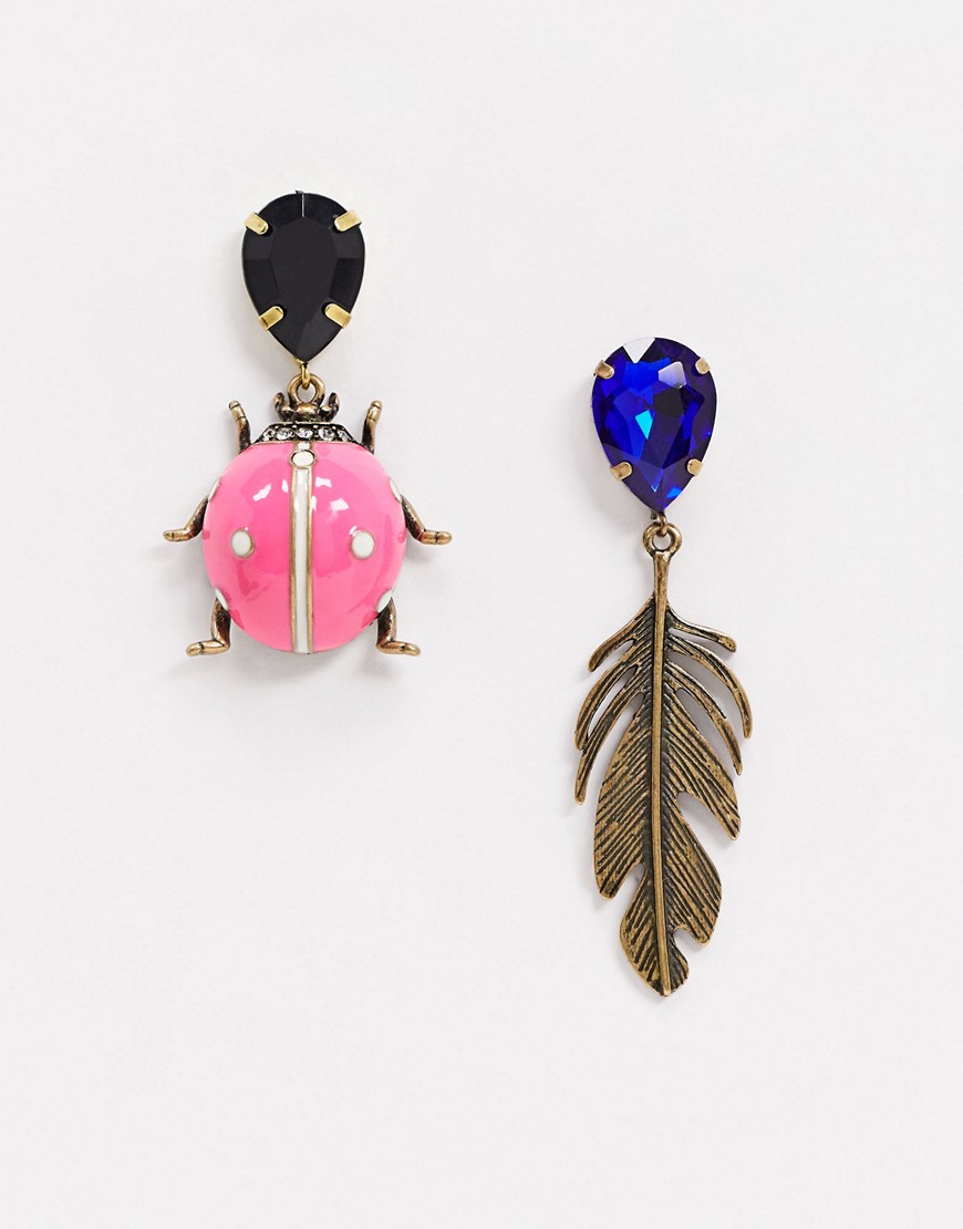 Essentiel Antwerp Valessi love bug and leaf earrings in hardcore pink