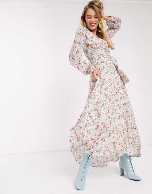 white and pink floral maxi dress