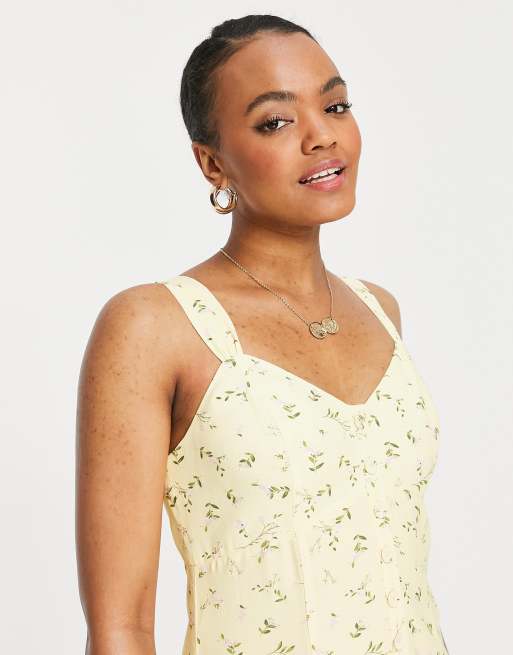 Ever New 90s button up tea midi dress with split in lemon floral | ASOS