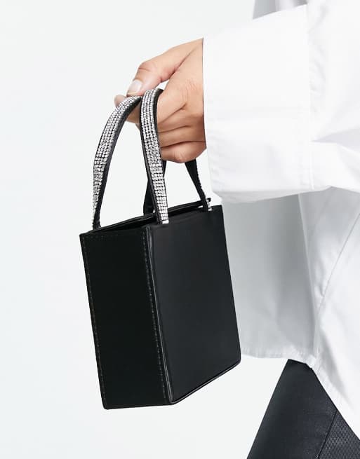 Ever New 90s rhinestone embellished mini bag in black 