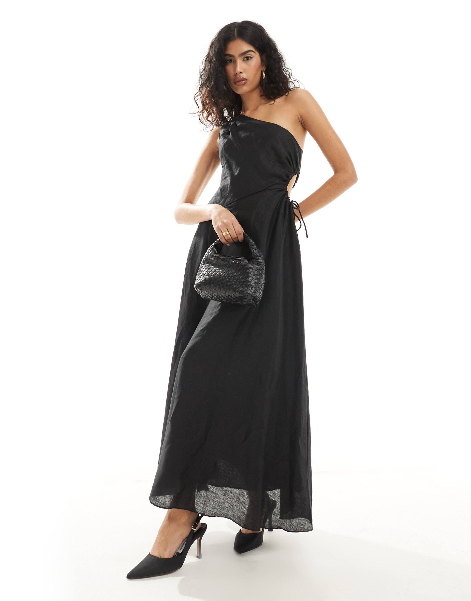 ever new asymmetric cut-out waist maxi dress in black