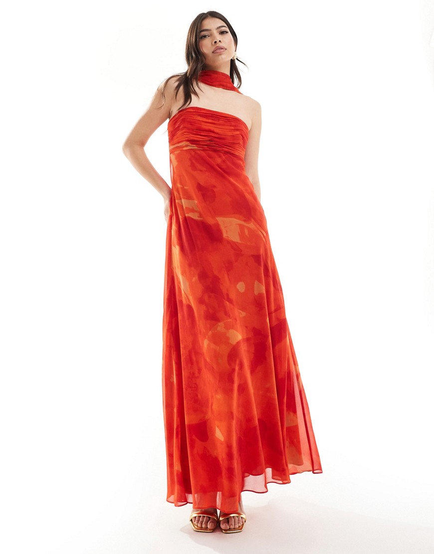 Ever New Bandeau Maxi Dress With Neck Tie In Red Floral