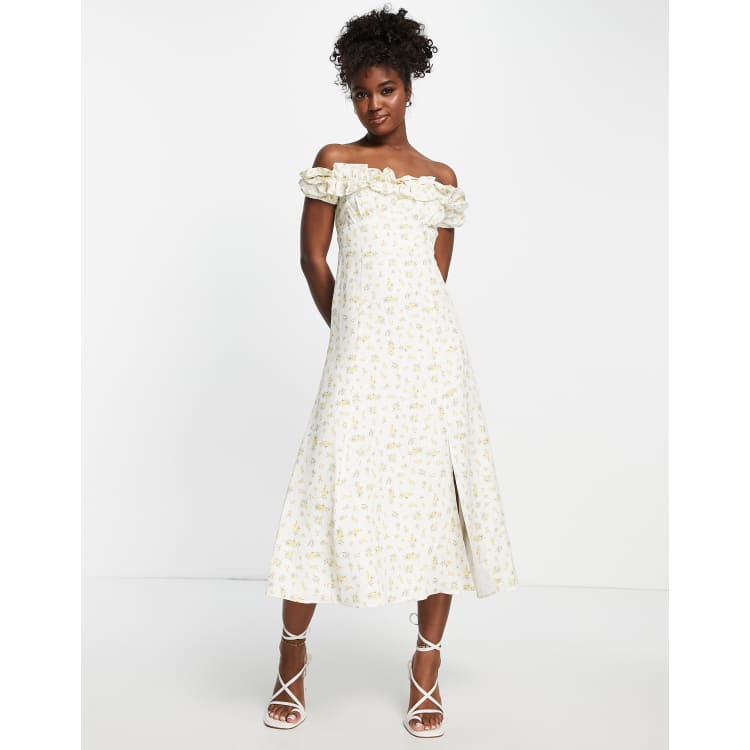 White bardot hotsell frill dress