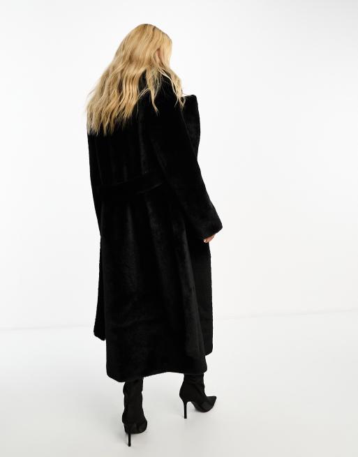 Black maxi store faux fur coat