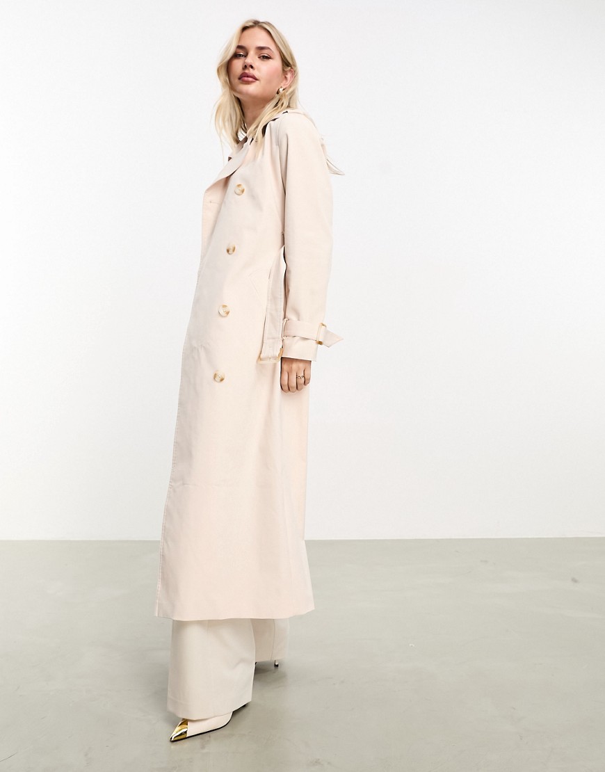 belted maxi trench maxi coat in soft cream-White