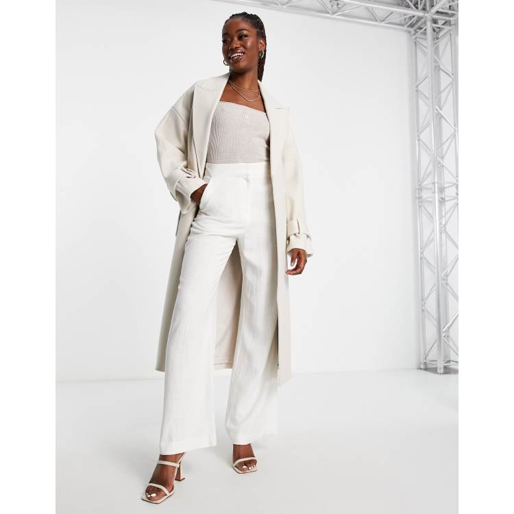 Ever New belted wrap coat in cream | ASOS