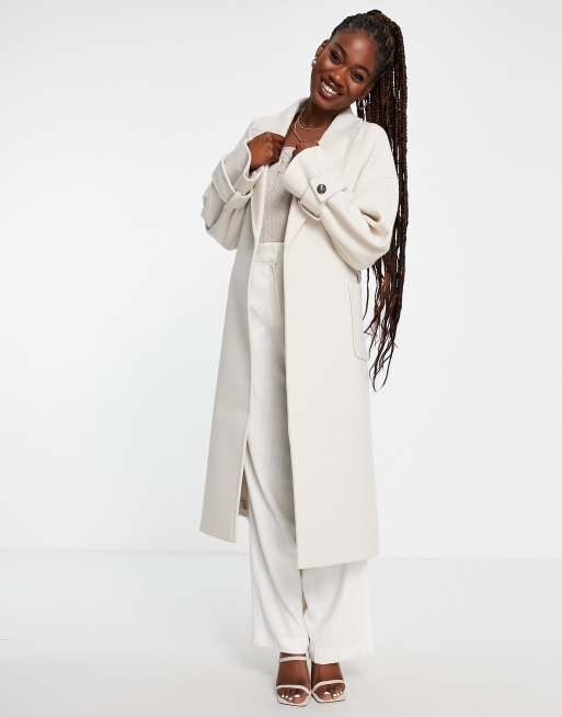 Ever New belted wrap coat in cream | ASOS