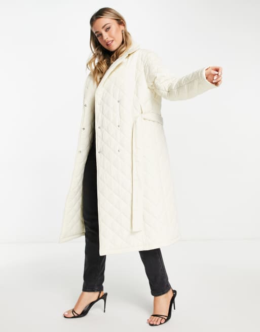 Ever New belted wrap coat in cream | ASOS