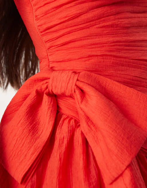 red bow dress asos ASOS DESIGN Bow Tie Front Mini Smock Dress Puffed Sleeves Burgundy NWT Sz 6