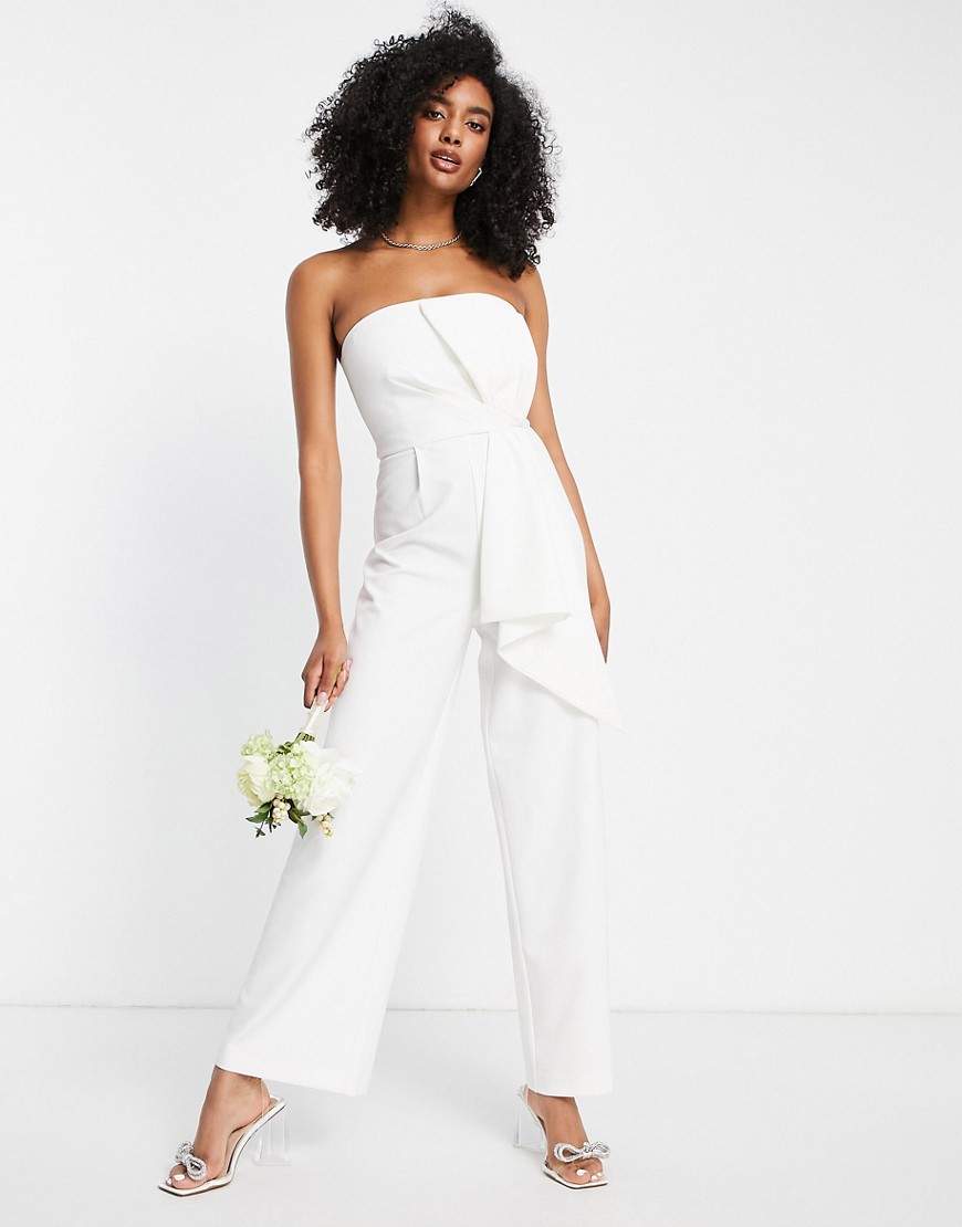 Ever New Bridal bandeau structured jumpsuit in ivory-White