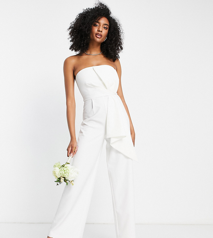 Ever New Bridal bandeau structured jumpsuit in ivory-White