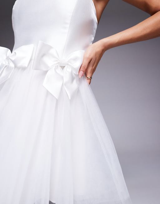 Ever New Bridal bow tulle mini dress in ivory, 3 of 4