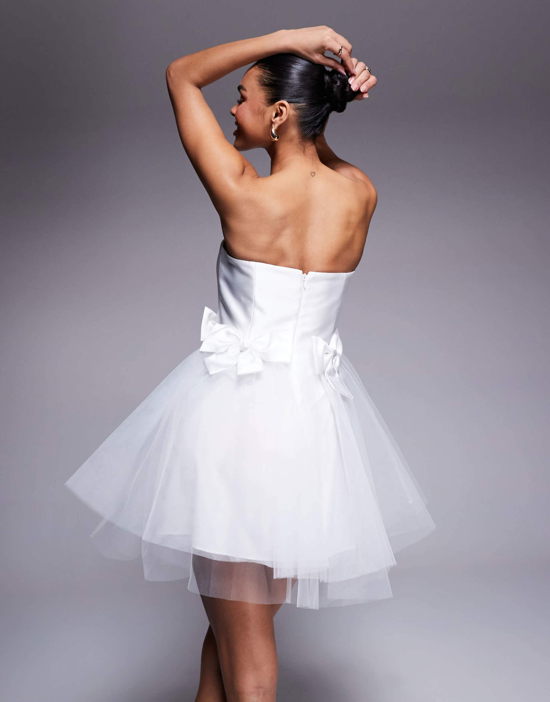 ever new bridal bow tulle mini dress in ivory
