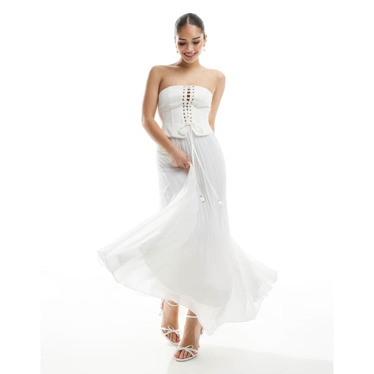 Ever New Bridal corset pleated maxi dress in ivory | ASOS