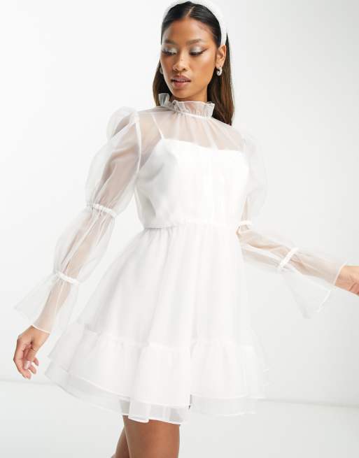 Ever New Bridal exclusive bubble sleeve organza mini dress in ivory