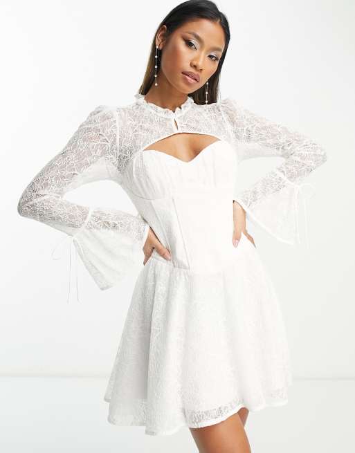 White lace cut out dress sale