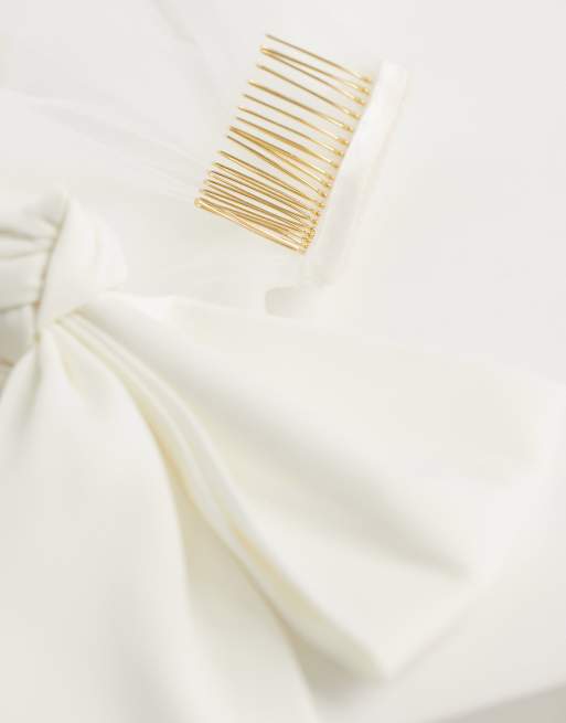 Ever New Bridal exclusive tulle bow clip-on veil in ivory, 3 of 4