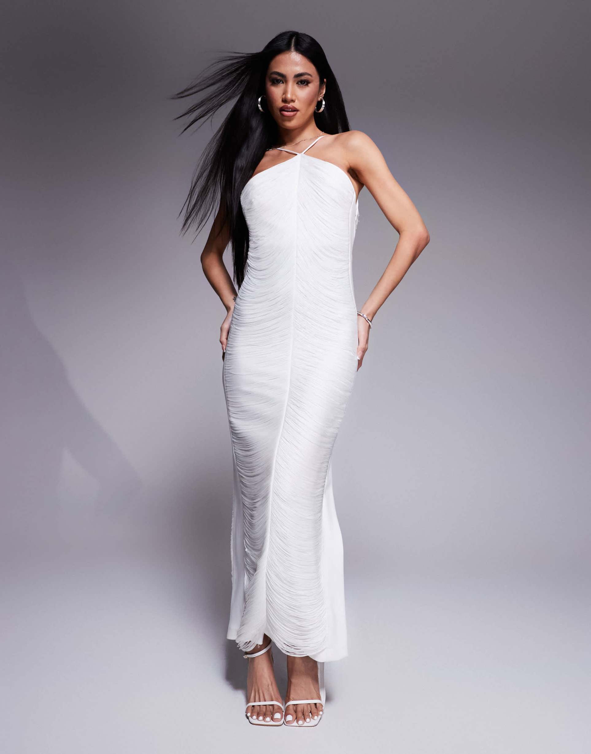 ever new bridal fringe drape midaxi dress in ivory