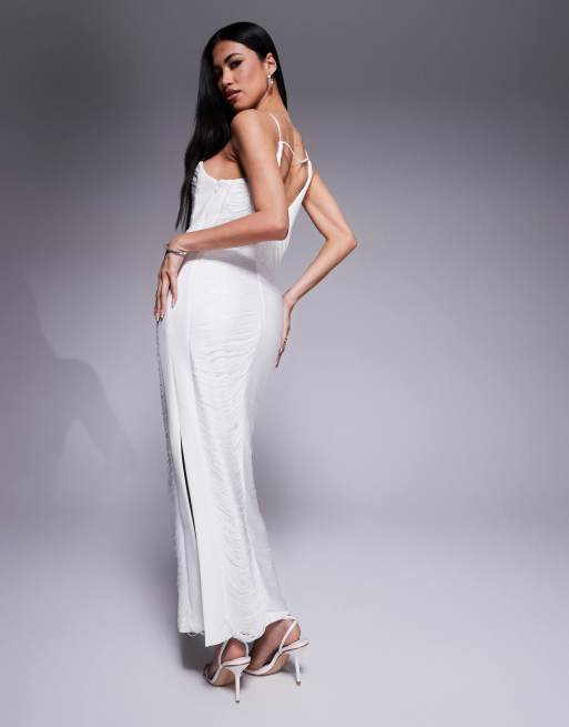 Ever New Bridal fringe drape midaxi dress in ivory, 3 of 4