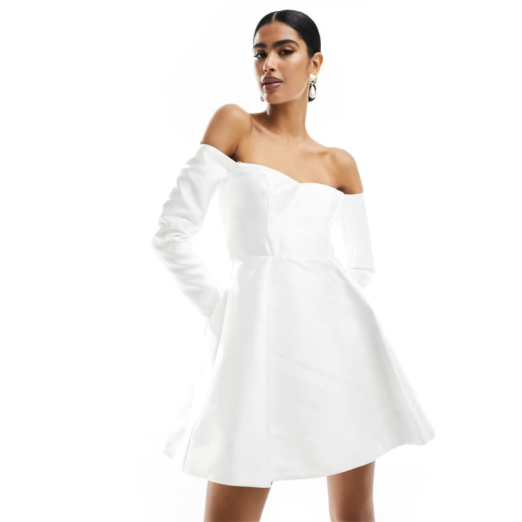 Ever New Bridal satin long sleeve mini dress in ivory | ASOS