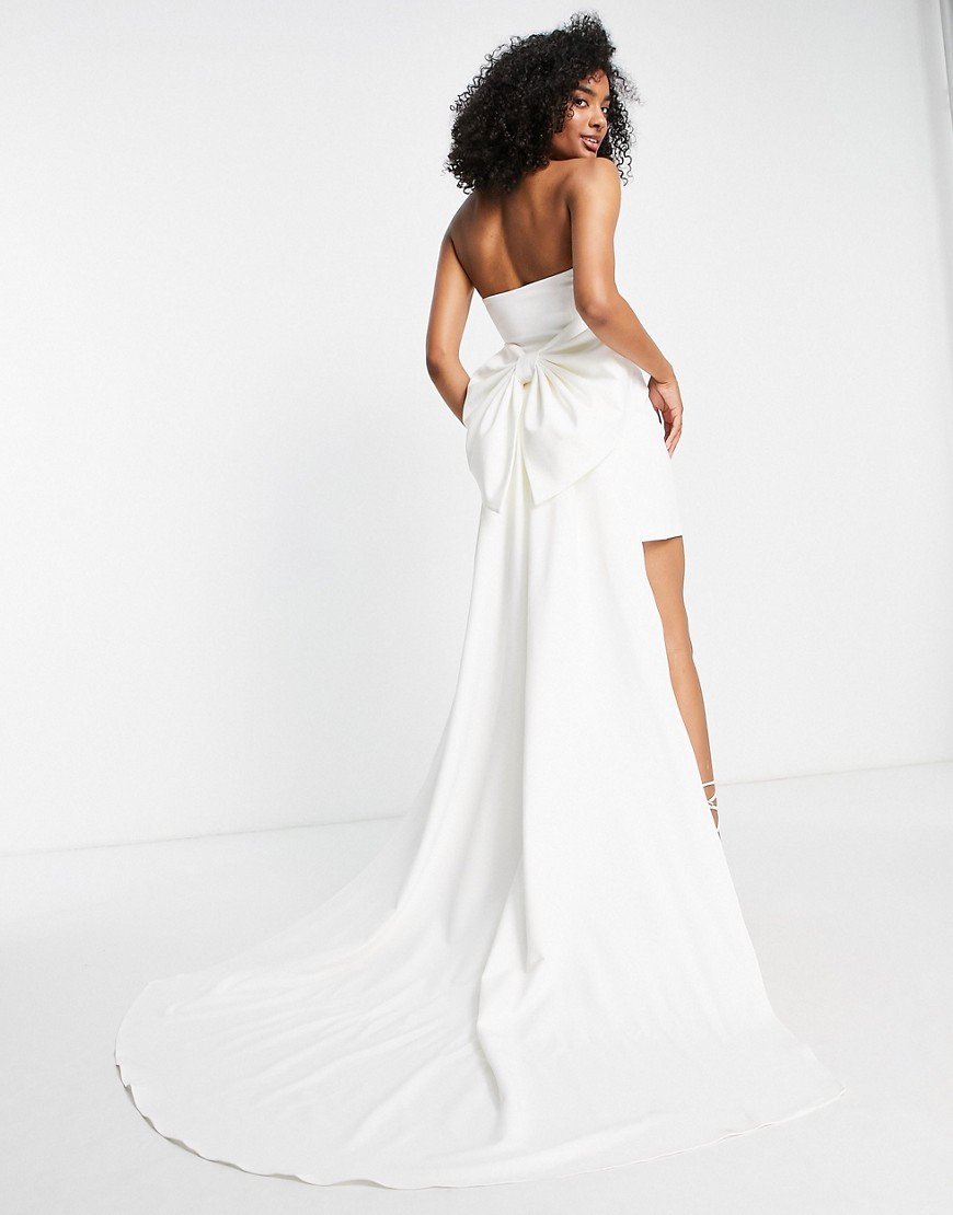 Ever New Bridal strapless bow back train mini dress in ivory-White