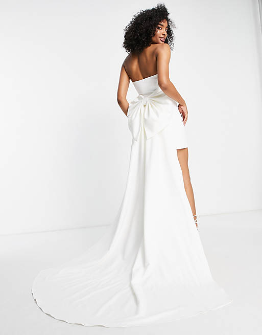 Ever New Bridal strapless bow back train mini dress in ivory | ASOS