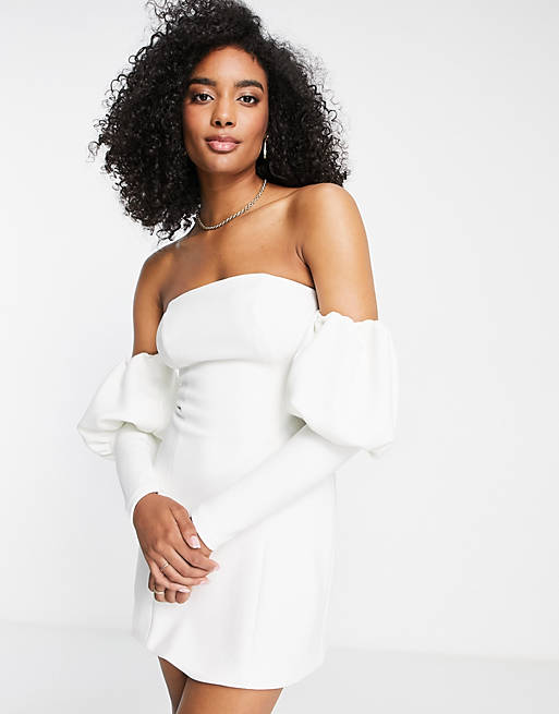 Ever New Bridal structured puff sleeve mini dress in ivory | ASOS