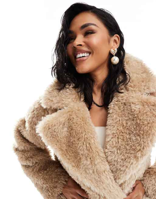 Ever New button up faux fur coat in light brown | ASOS