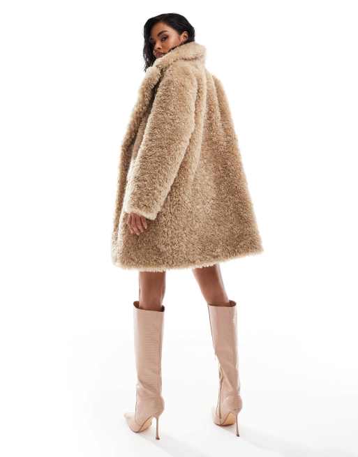 Ever New button up faux fur coat in light brown, 4 of 4