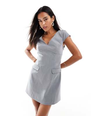 cap sleeve tailored mini dress in gray