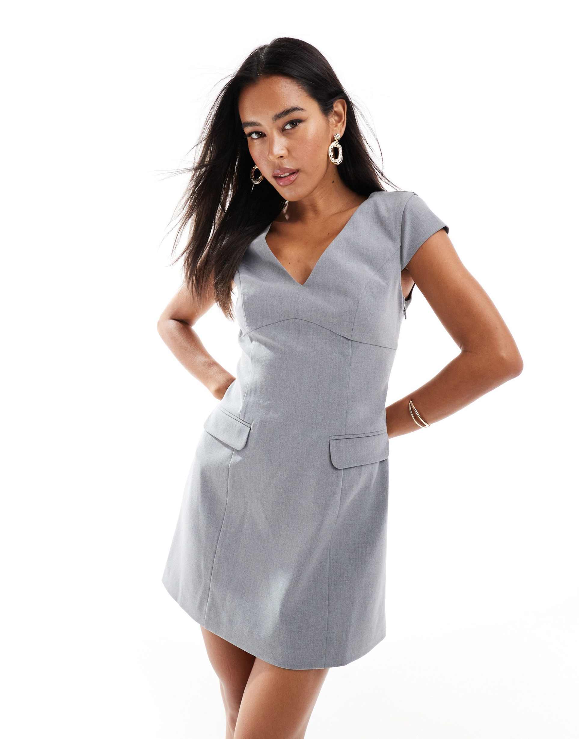 ever new cap sleeve tailored mini dress in gray