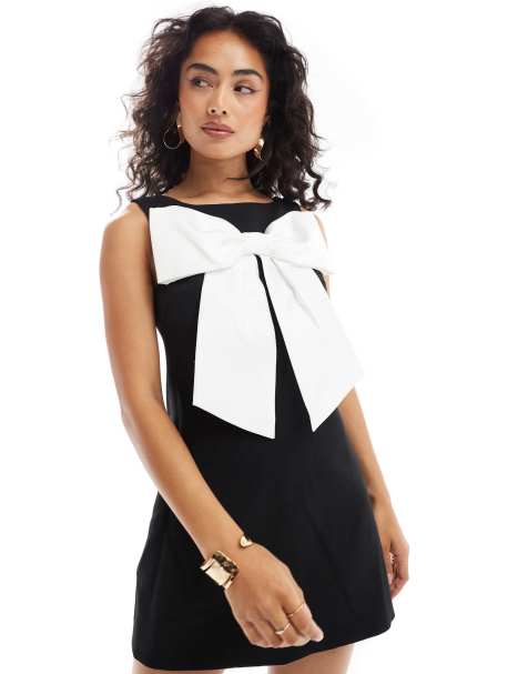 Ever New colour block bow detail mini dress in black