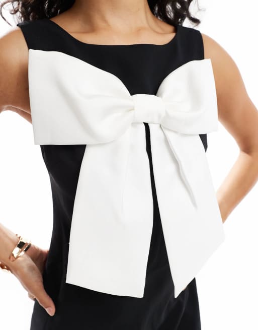 Ever New color block bow detail mini dress in black, 3 of 4