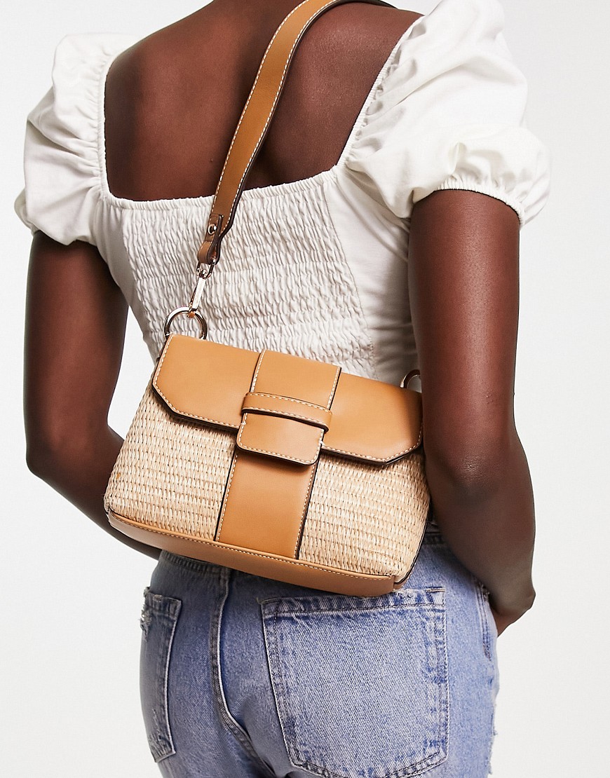 Ever New contrast crossbody bag in straw-Brown