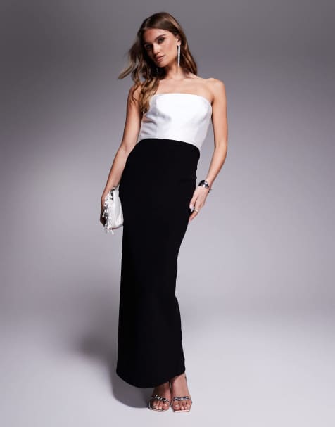 Ever New contrast drape maxi dress in black and white - view 1