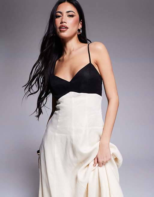 black and cream dress Clothing : Mini Dresses : 'Alana' & Off Shoulder and undeniably flatteringthe Laurel Black Ever New contrast linen midaxi