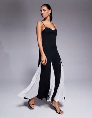 contrast maxi dress in black and white