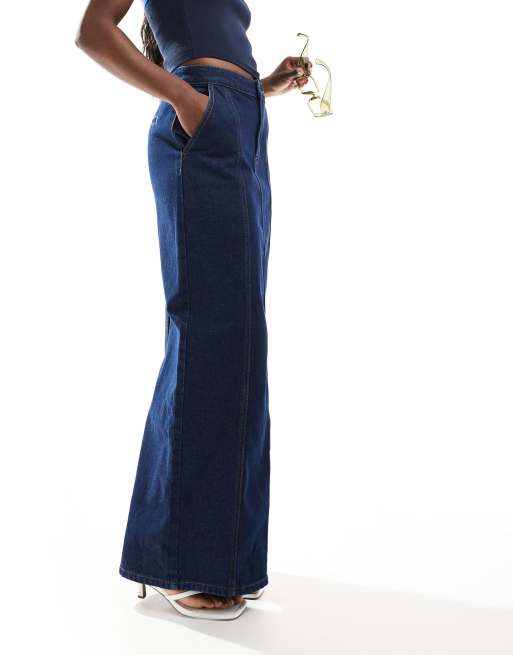 【BAON】Shingaf Stitch Dark Blue Denim Long Skirt BAON】Shingaf Stitch Dark Blue Denim Long Skirt (BAON