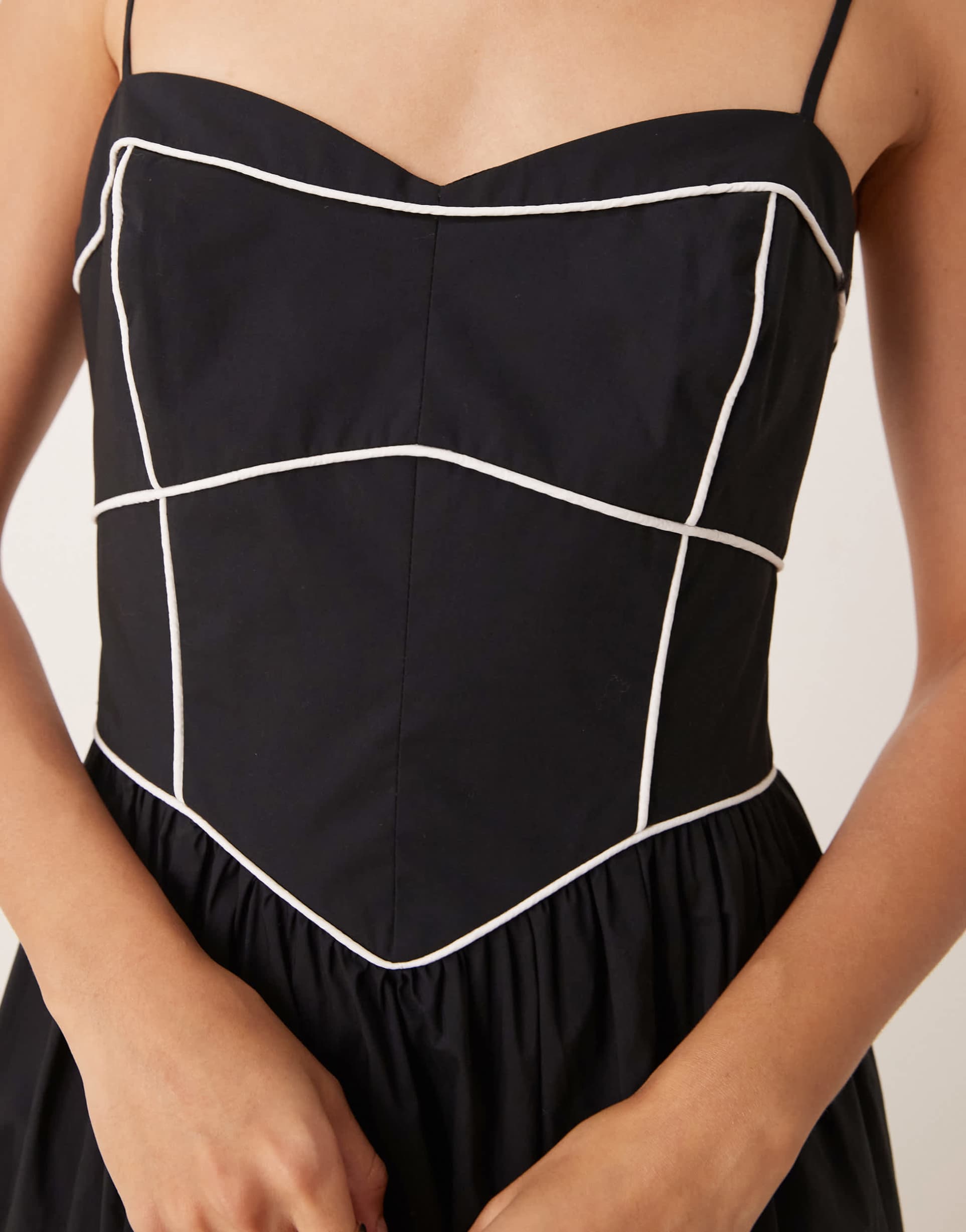 ever new contrast stitch drop hem maxi dress in black