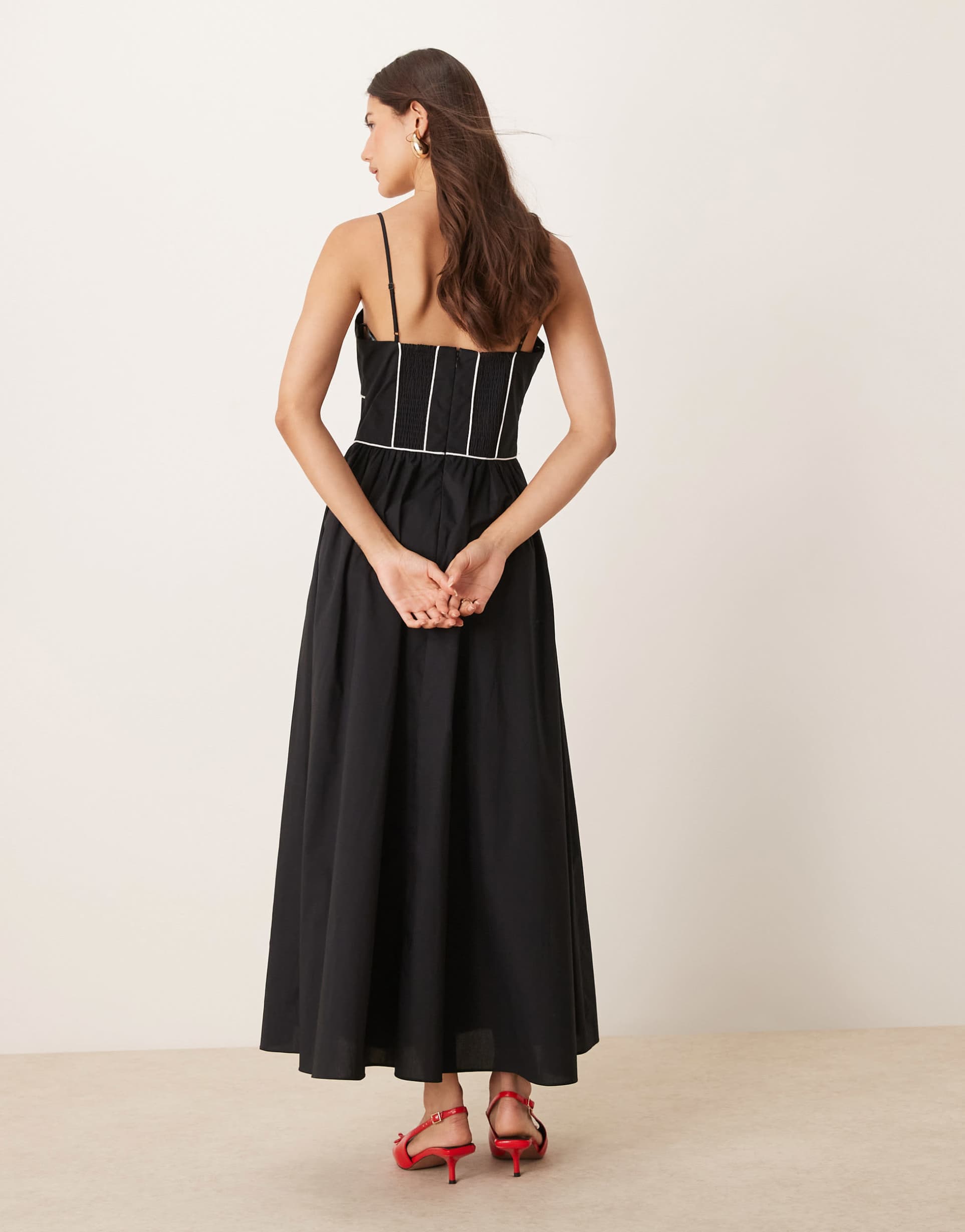 ever new contrast stitch drop hem maxi dress in black